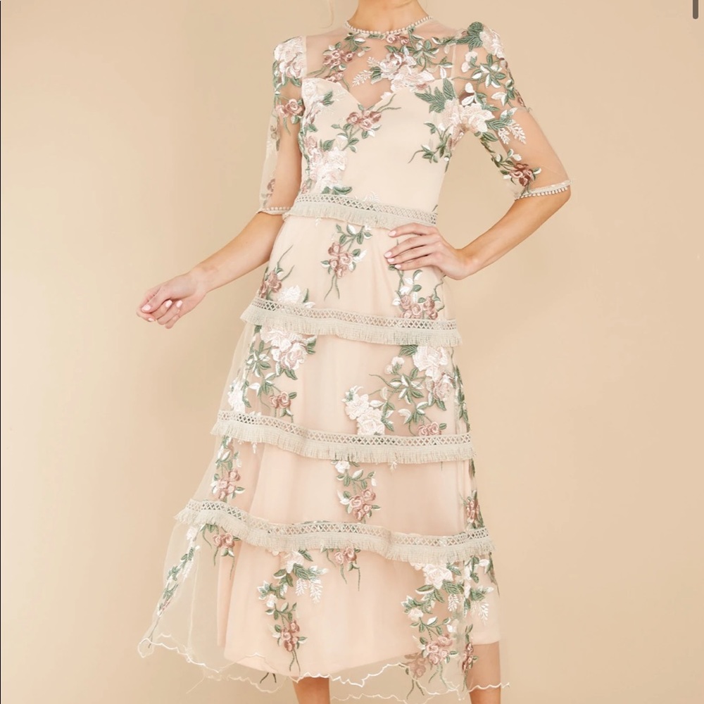 Pink floral embroidery maxi dress